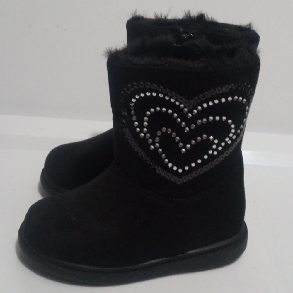 RACHEL SHOES Girl's Black Fur Ankle Boots with Rhinestones  SIZE 5 Toddler NWOT